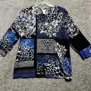 Zenergy by Chicos Woman’s Blue Black 3/4 Sleeve Sweater Lightweight Sz 2 Large